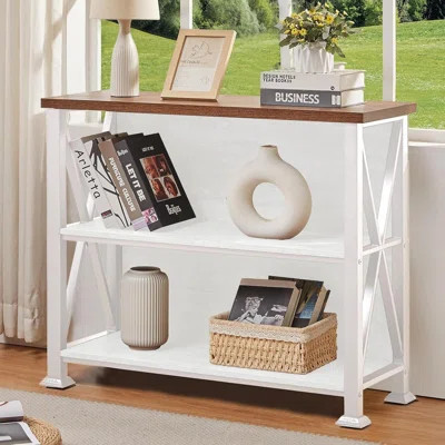 3-Tier Industrial Bookshelf With Metal Frame, Low Profile Bookcase With Engineered Wood Shelves For Living Room, Office And Small Spaces | Wayfair North America