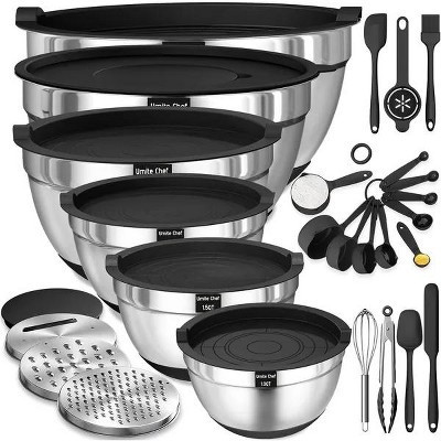 Mixing Bowls with Airtight Lids, 26Pcs Stainless Steel Bowls Set, 3 Grater Attachments Black Non-Slip Bottoms Size 7, 4, 2.5, 2.0,1.5, 1QT | Target