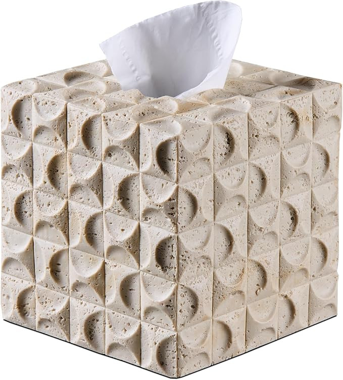 Natural Travertine Textures Tissue Box Cover Square for Home Decor, Relief Sculptured Geometric C... | Amazon (US)