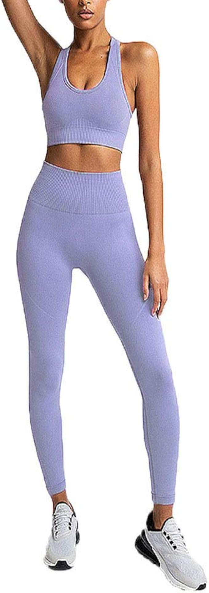 Hotexy Women's Workout Outfit 2 Pieces Seamless Yoga Leggings with Sports Bra Gym Clothes Set | Amazon (US)