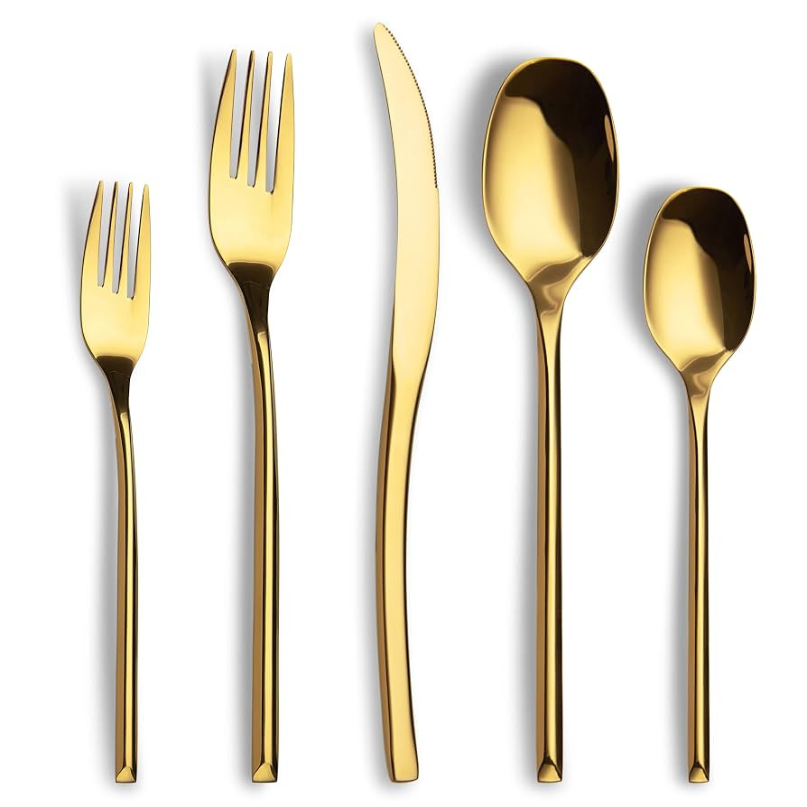 40-Piece Gold Silverware Set for 8,Modern 18/10 Stainless Steel Flatware Set,Luxury Cutlery Set,U... | Amazon (US)