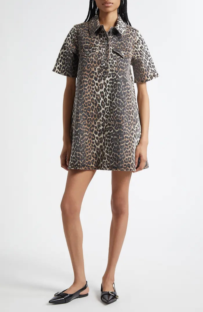 Ganni Leopard Stretch Organic Cotton Denim Minidress | Nordstrom | Nordstrom