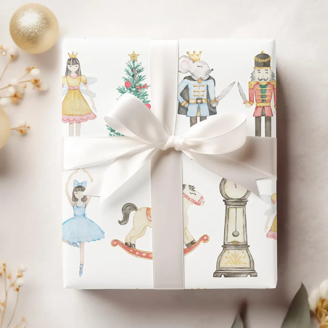 Illustrated Holiday Nutcracker Gift Wrap, Cute Christmas Wrapping Paper for Kids - Etsy | Etsy (US)