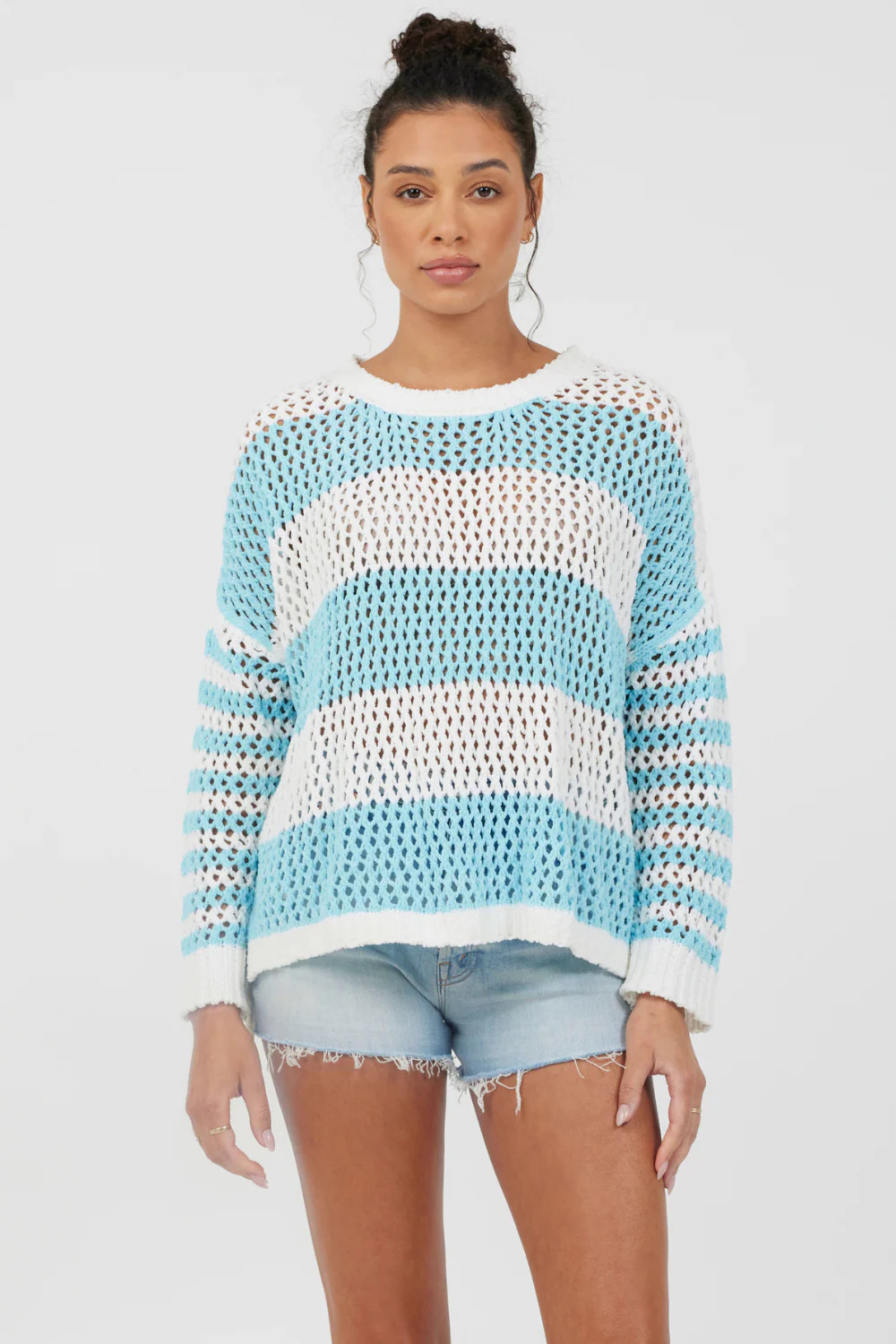 Tropical Turquoise Striped Netted Crewneck | Vintage Havana