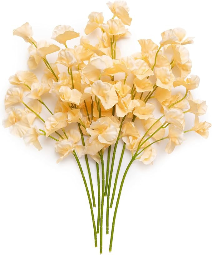 Ling's Moment Artificial Sweet Pea Flowers, 8pcs Butter Yellow Fake Sweetpea with Stems, Bulk Fau... | Amazon (US)