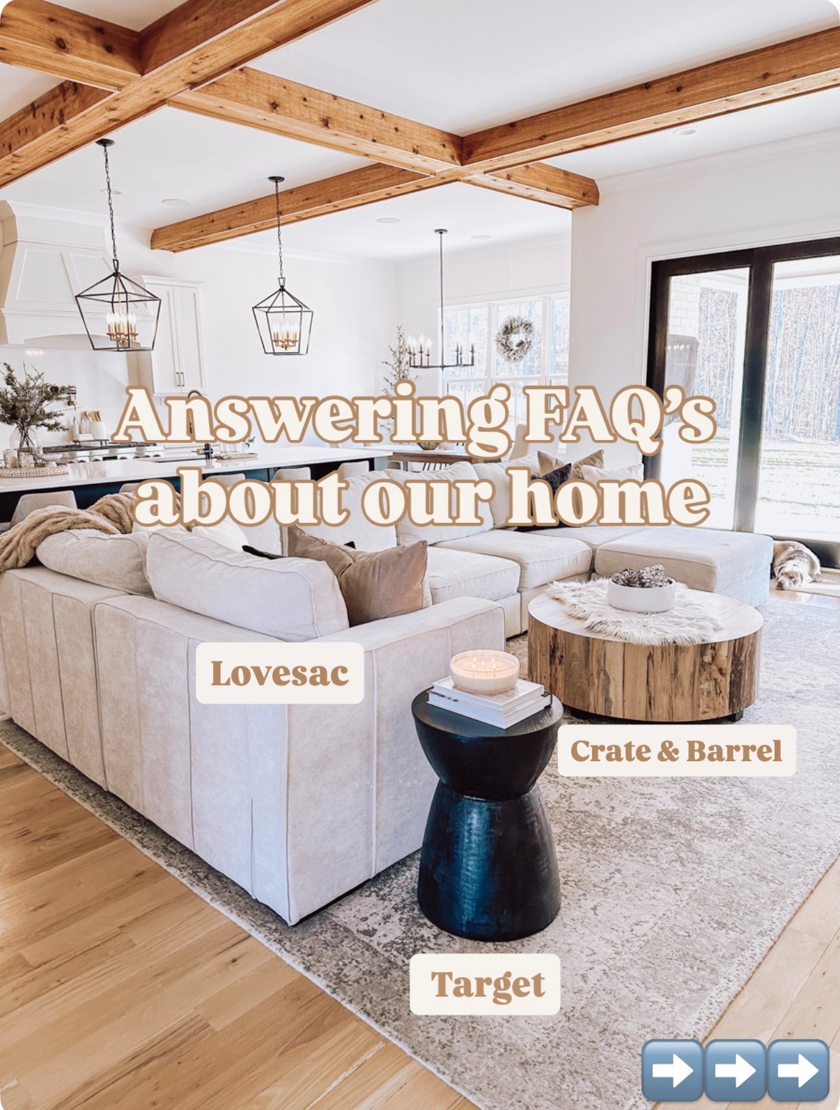  Neutral living room, sectional, neutral rug, wood coffee table, Roy d coffee table, black end table, pendant lights, Pottery Barn, Target, Crate & Barrel

#LTKHome