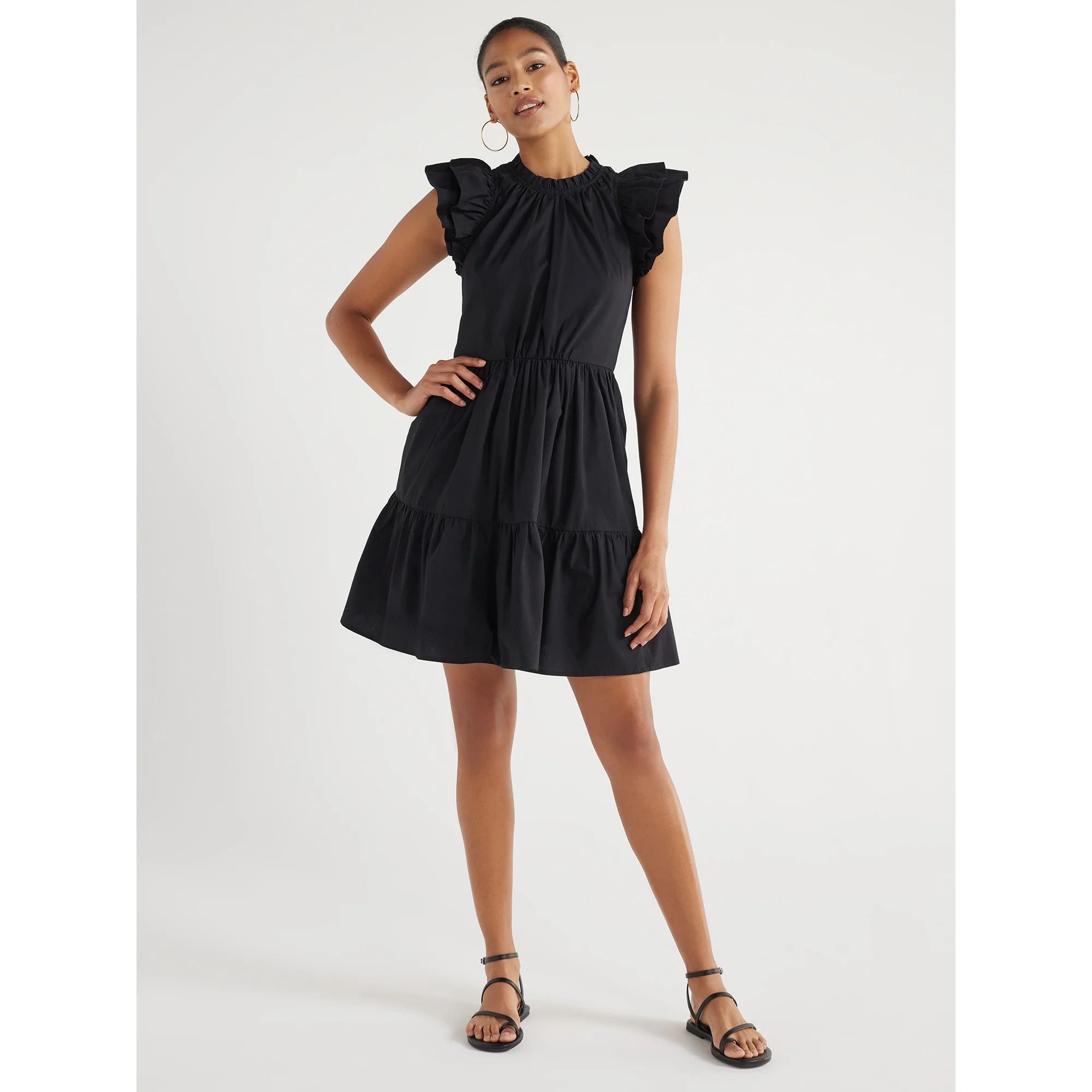 Scoop Women's Flutter Sleeve Swing Dress, Sizes XS-XXL - Walmart.com | Walmart (US)