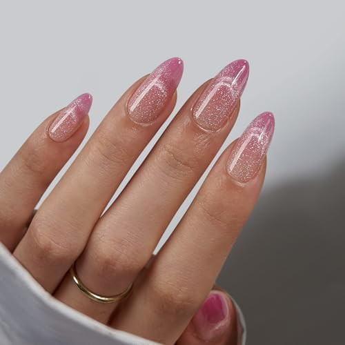 BTArtbox Almond Press On Nails Medium - Lamp-Curable Pink Cat Eye Press On Nails with Glue for Wo... | Amazon (US)