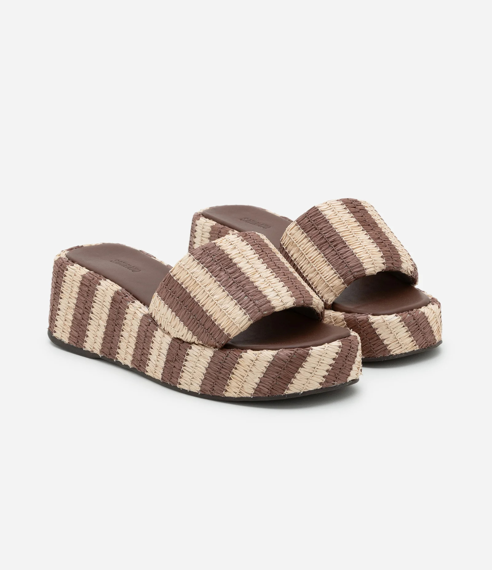 Sandália Slide Flatform em Ráfia Listrada Marrom - Lojas Renner | Renner (BR)