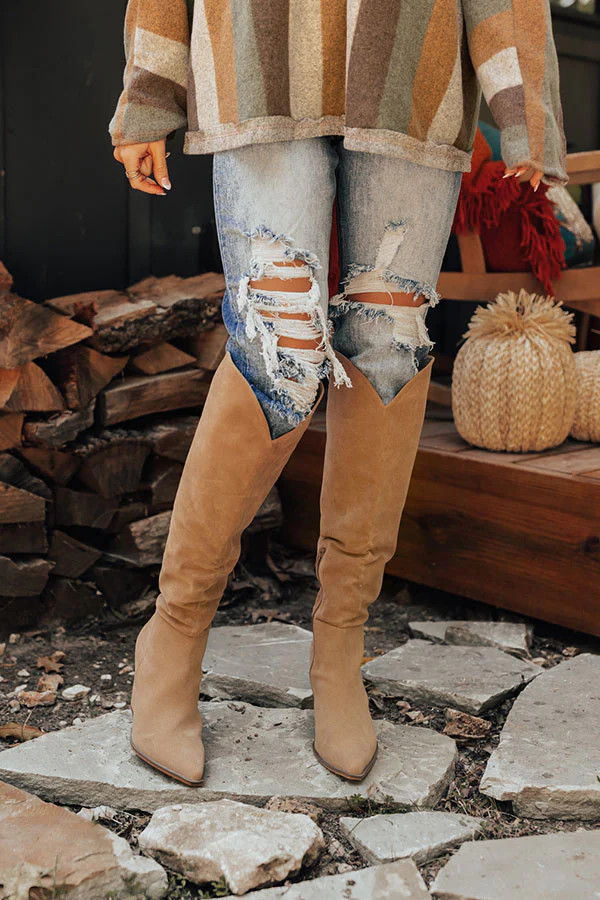 The Spell Faux Suede Over The Knee Boot In Khaki | Impressions Online Boutique