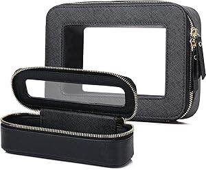 Clear Travel Makeup Bag with Brush Case Portable Transparent Cosmetic Bag and Toiletry Bag Waterp... | Amazon (US)