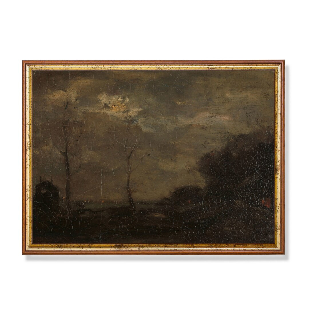Mailed Print | Vintage Landscape Painting | Antique Country Landscape | Moody Rustic Print | Moon... | Etsy (US)