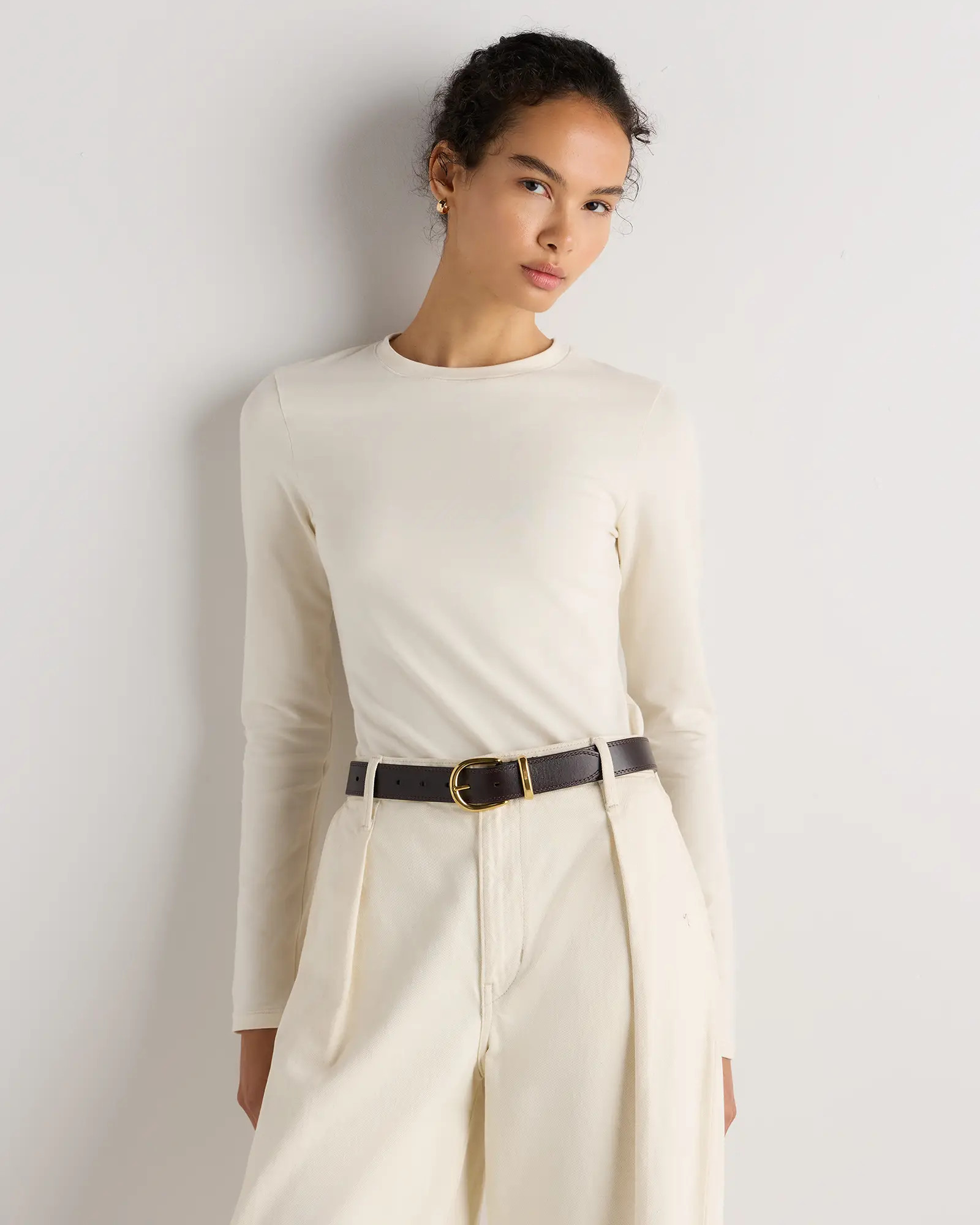 Stretch Cotton Jersey Fitted Long Sleeve T-Shirt | Quince
