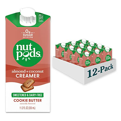 nutpods Sweetened Cookie Butter Keto Coffee Creamer - Sweetened Non Dairy Creamer With Zero Sugar - 5 Calories and Zero Net Carbs Per Serving Gluten Free, Non-GMO, Vegan, Sugar Free, Kosher (12-Pack) | Amazon (US)