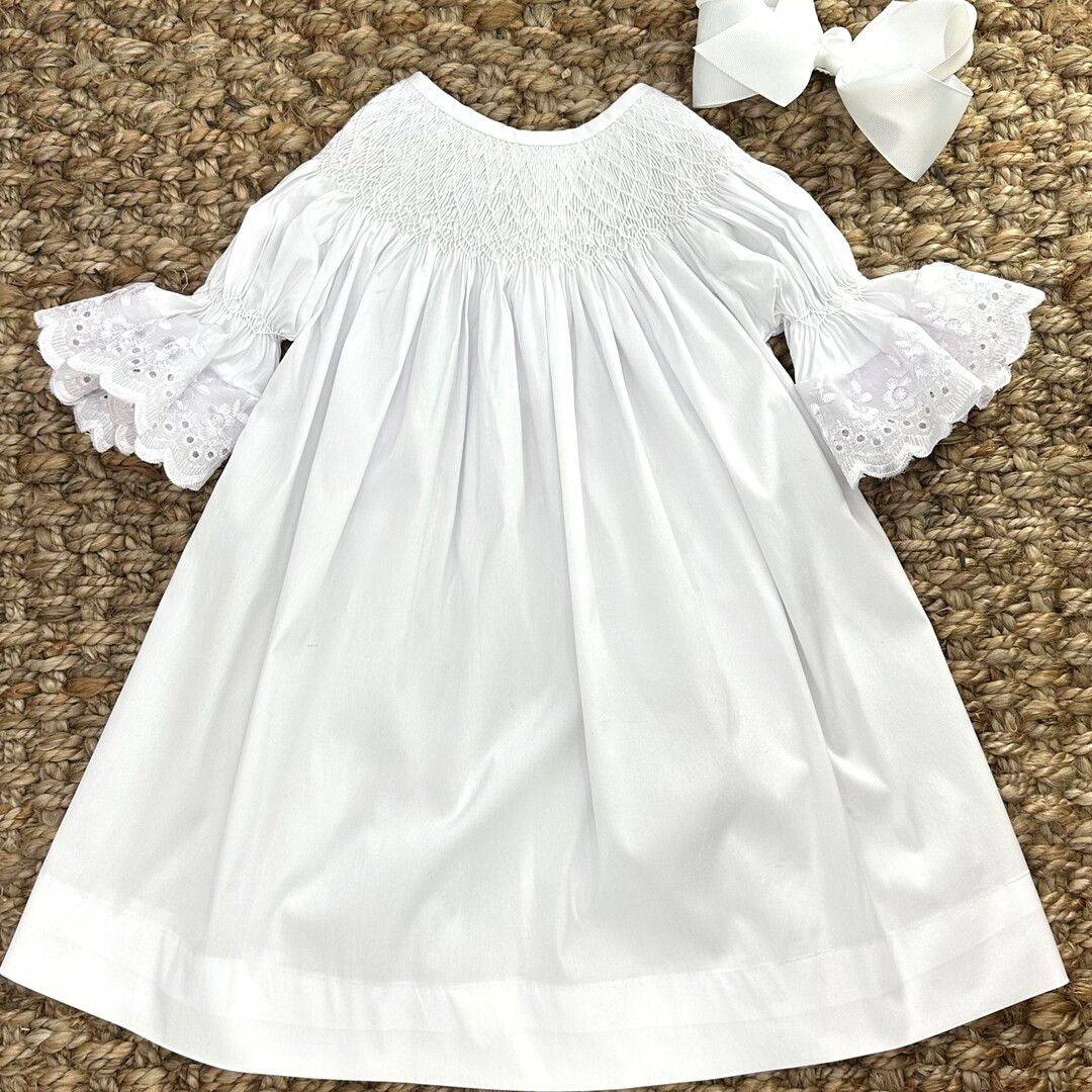 Heirloom Smocked Dress White With White Lace Easter, Flower Girl Dress, First Communion, Wedding,... | Etsy (US)