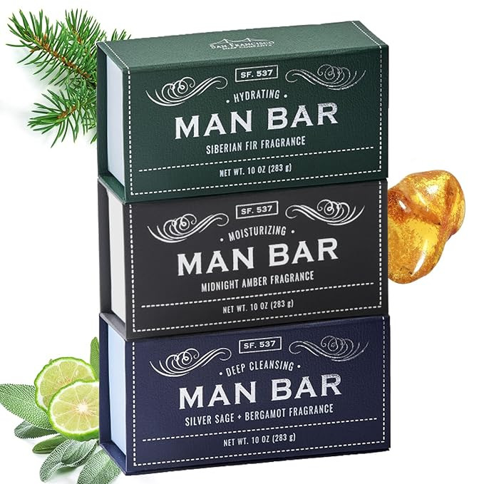 San Francisco Soap Company Man Bar 3-Piece Gift Set, 10 ounce (Siberian Fir, Midnight Amber, Berg... | Amazon (US)