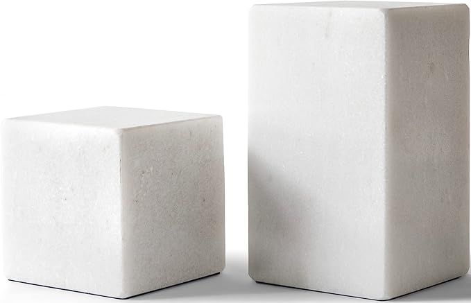 &Minimal Pure Marble Bookends - Modern Decorative Bookends - Natural Polished Geometric Book Stop... | Amazon (US)