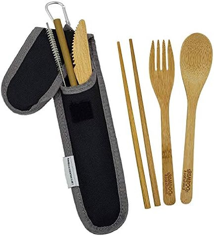Bamboo Travel Utensil Set | Bamboo Fork, Knife, Spoon, Chopsticks, Straw, Straw-cleaning brush, Trav | Amazon (US)