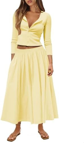 Womens Sweater Skirt Sets for Women Ribbed Button Down Cardigan 2 Piece Matching Set Fall Casual ... | Amazon (US)