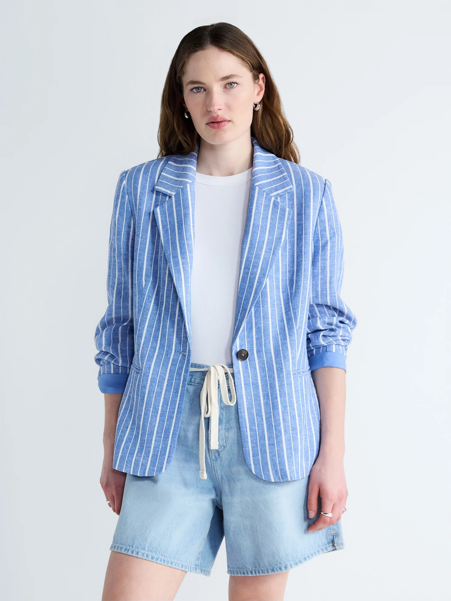 Free Assembly Women's and Women's Plus Linen-Blend Single Breasted Blazer, Sizes XS-4X | Walmart (US)