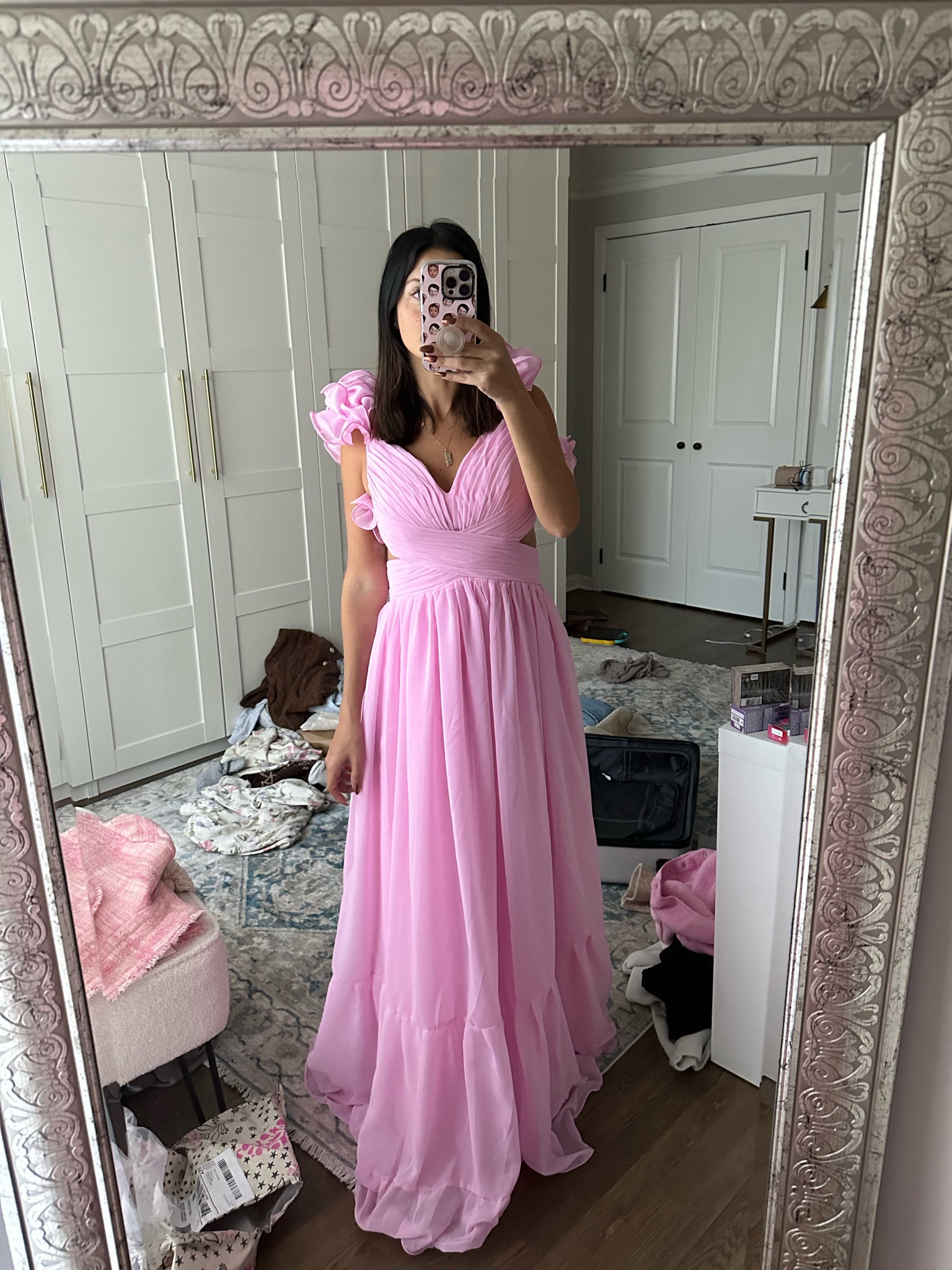 amazon bridesmaid dresses pink A-line Scoop Floor-Length Chiffon Bridesmaid Dress With Ruffle – RoseProm main image 0