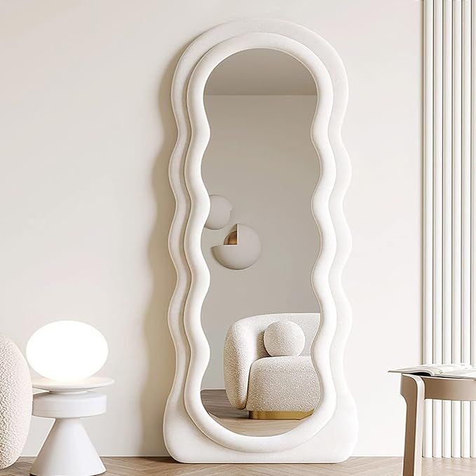 Wavy Floor Mirror, 63" x 24" Full Length Mirror with Stand, Flannel, Irregular Wavy Mirror, Wave ... | Amazon (US)