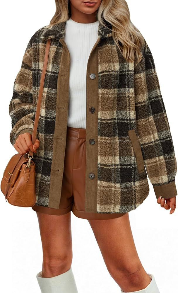 LILLUSORY Fleece Jackets for Women Sherpa Plaid Winter Jacket Flannel Button Down Long Sleeve Sha... | Amazon (US)