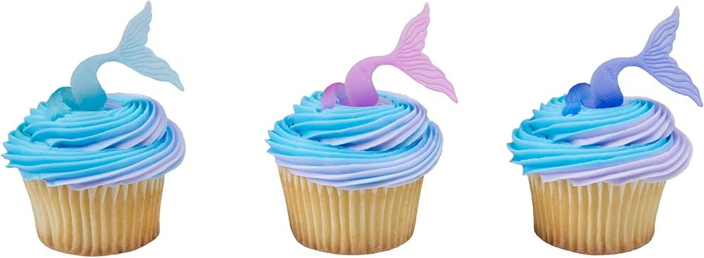 DECOPAC Mermaid Tail Wrap Cupcake Rings, Cake Toppers, Multicolored Food Safe Decorations For Par... | Amazon (US)
