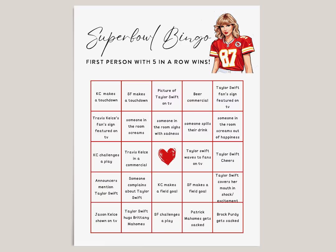Taylor Swift Superbowl Party Bingo Taylor Swift Super Bowl Super Bowl Bingo T Swift Superbowl - E... | Etsy (US)
