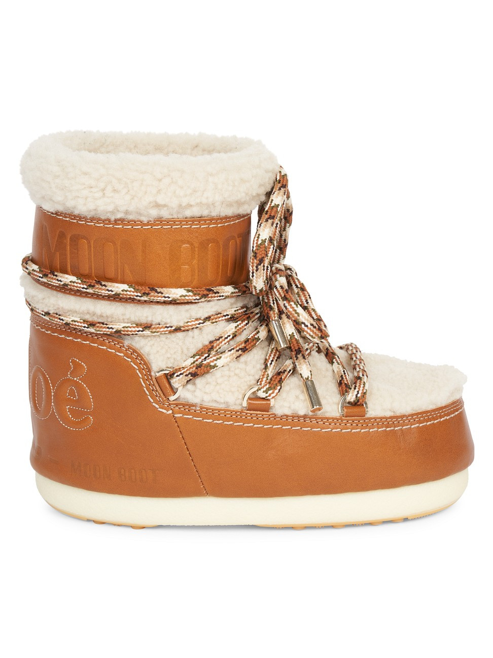 Women's Moon Boot x Chloé Shearling-Trim Ankle Boots - Brown Beige - Size 9 | Saks Fifth Avenue