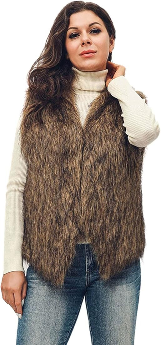 Aukmla Women's Faux Fur Vest Short Sleeveless Coat Jacket Winter Warm Waistcoat Outwear for Spring A | Amazon (US)