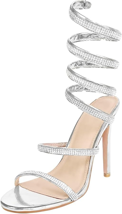 Womens's Rhinestone Sparkly Heels Sandals-Ankle Wrap Around Crystals Casual Evening Gowns Party S... | Amazon (US)