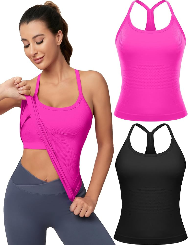 MathCat Workout Tank Tops for Women with Built in Bra, Sleeveless Gym Tops Seamless Racerback Ath... | Amazon (US)
