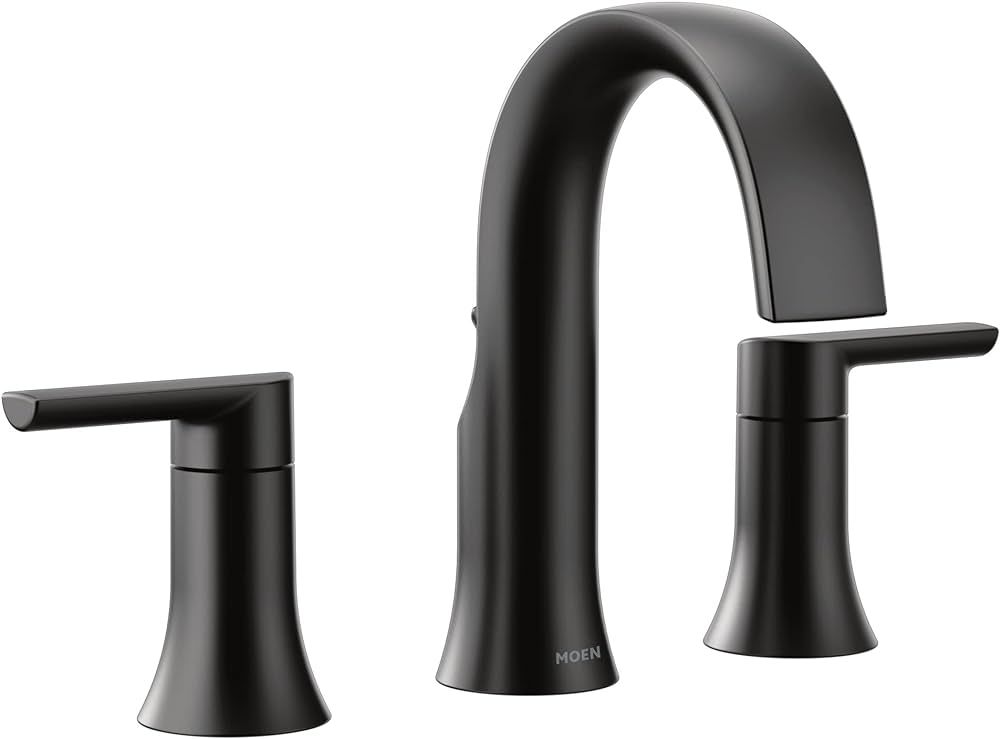 Moen Doux Matte Black Two-Handle 8-Inch Widespread Lever Handle Bathroom Faucet Trim Kit, Valve R... | Amazon (US)