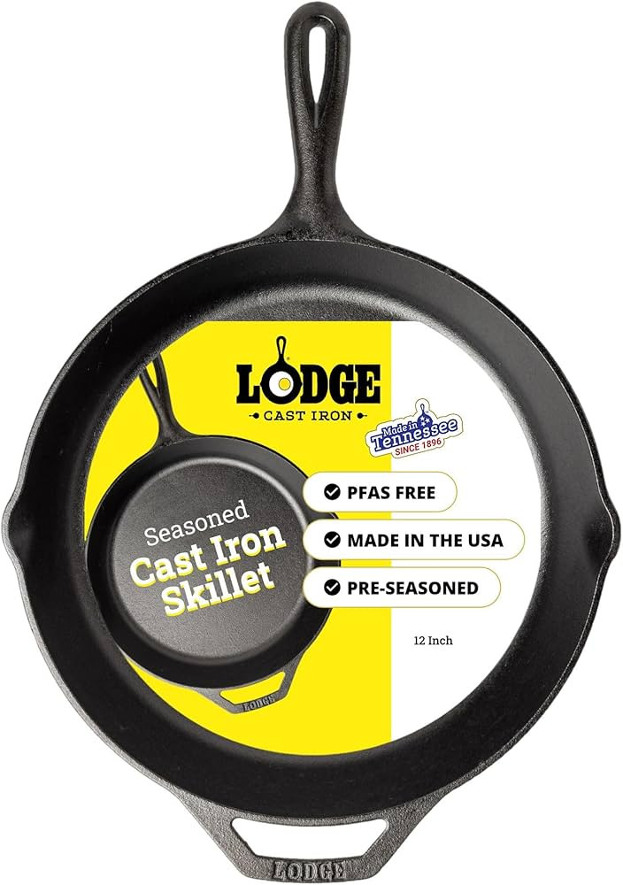 Lodge Seasoned Cast Iron Skillet 12 Inches - PFAS-Free, Non-Toxic Cookware - Use with an Oven, St... | Amazon (US)