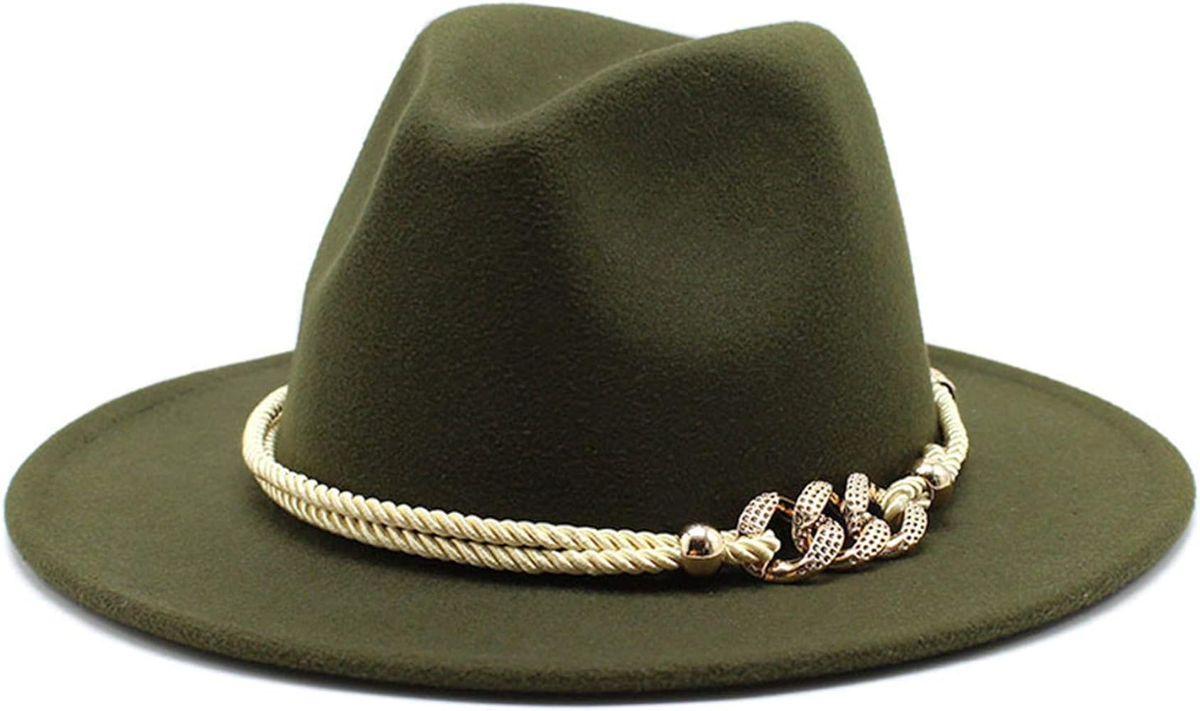 Gossifan Lady Fashion Wide Brim Felt Fedora Panama Hat with Ring Belt | Amazon (US)