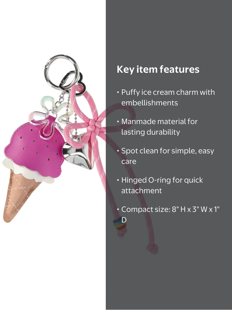 No Boundaries Women's Ice Cream Bag Charm, Pink | Walmart (US)