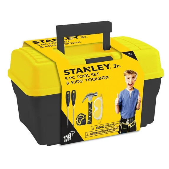 STANLEY Jr. - 5 Piece Kids Tool Set with Tool Box - Hammer, Measuring Tape,2 Screwdrivers and Gog... | Walmart (US)