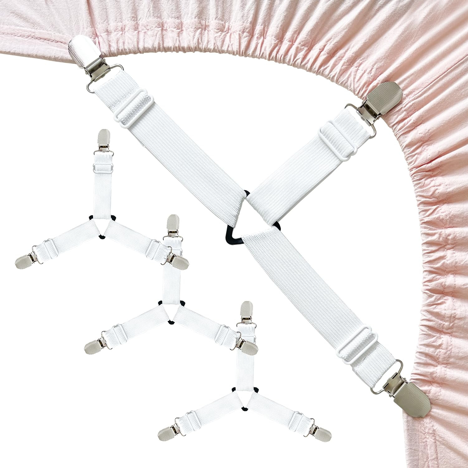 Bed Sheet Straps, Upgrade Fitted Bed Sheet Holders for Corners, Non Slip Sheet Clips White 4Pcs | Amazon (US)