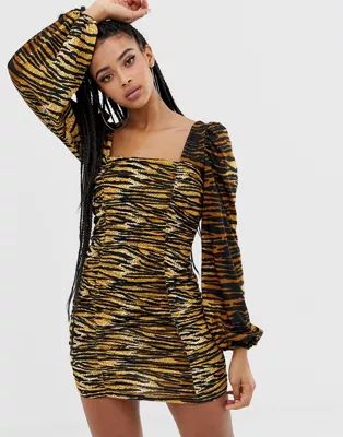 COLLUSION tiger print ruched dress | ASOS US