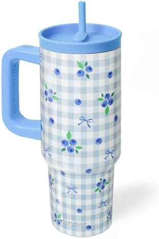 SANDJEST Blueberry Stainless Steel Locking Lid Silicone Straw Tumbler with Handle 40oz, Insulated... | Amazon (US)