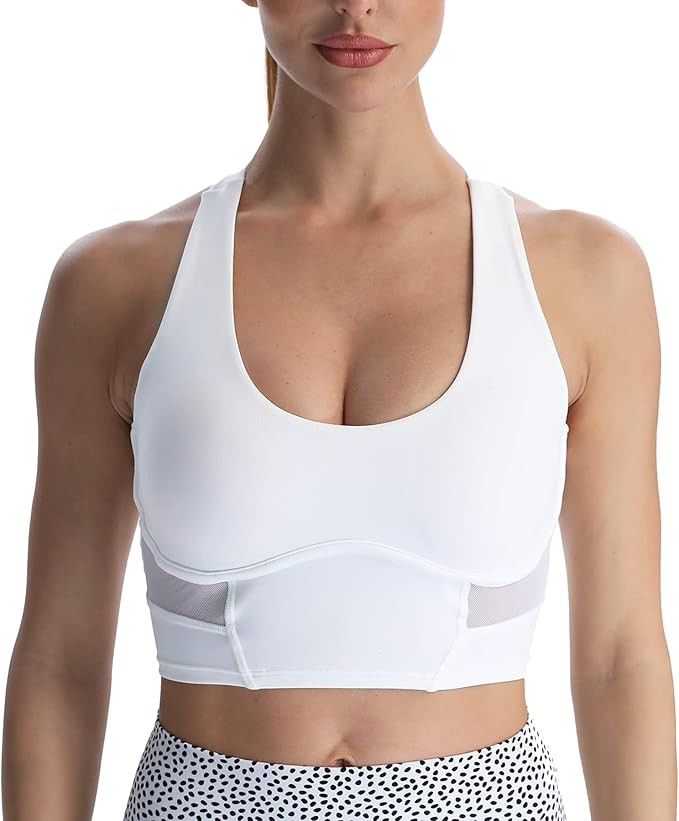 Aoxjox Women's Workout Sports Bras Blair Adjust Longline Fitness Padded Bra Yoga Crop Mesh Tank T... | Amazon (US)