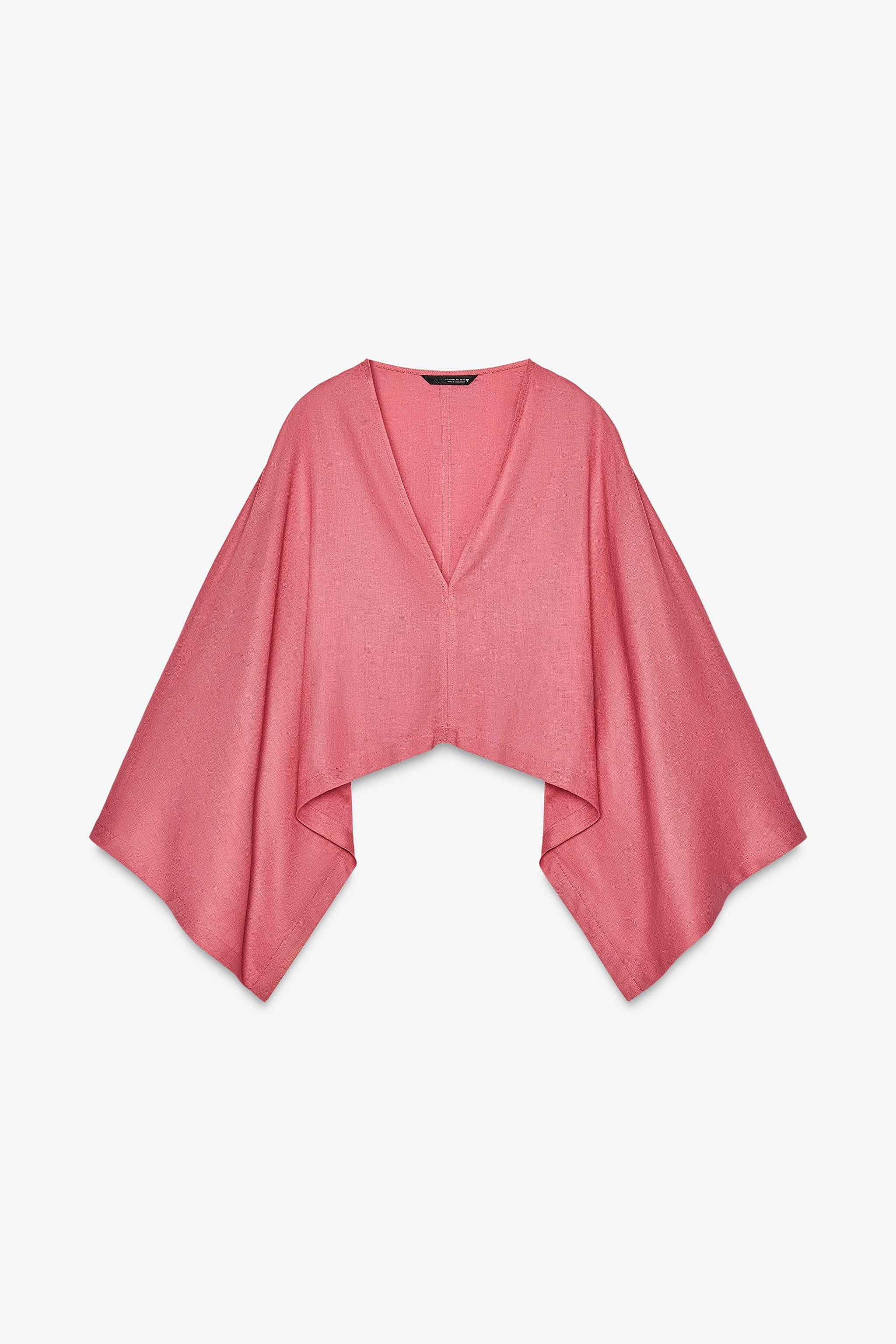 ASYMMETRIC LINEN BLEND CAPE KIMONO | Zara US