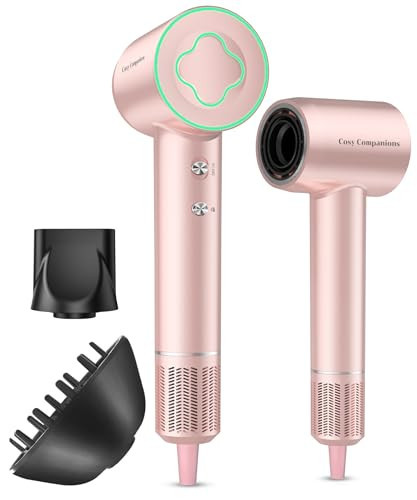 Hair Dryer - 150000 RPM High-Speed Brushless Motor Negative Ionic Blow Dryer for Fast Drying, Low Noise Thermo-Control Hair Dryer with Diffuser and Nozzle, Gleaming Pink | Amazon (US)