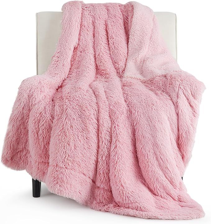 Bedsure Faux Fur Pink Throw Blanket – Fuzzy, Fluffy, and Shaggy Pink Blankets, Soft and Thick S... | Amazon (US)