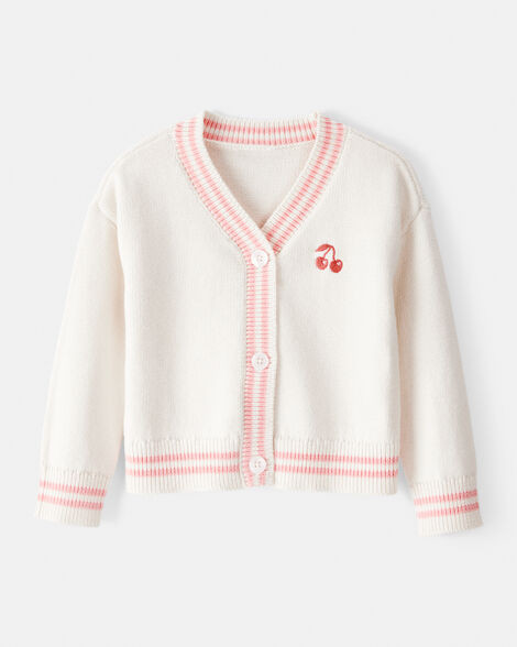 Toddler Girl Cherry Cotton Long-Sleeve Sweater - White | Carter's Inc