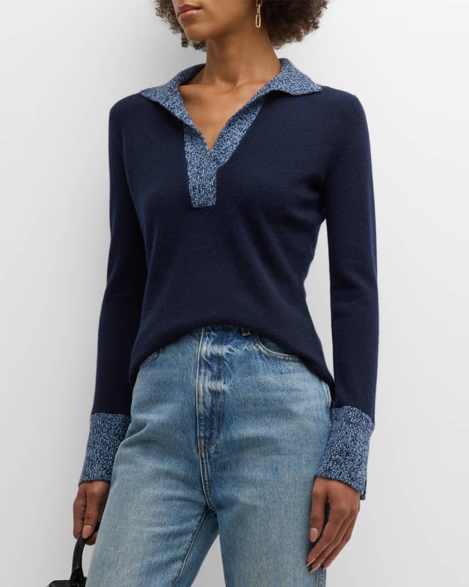 Neiman Marcus Cashmere Collection Cashmere Marled Polo Sweater | Neiman Marcus