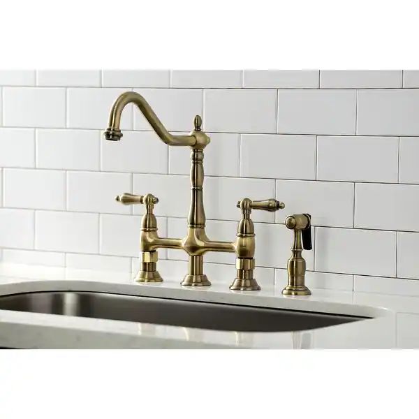 Heritage Bridge Kitchen Faucet with Brass Sprayer - Antique Brass | Bed Bath & Beyond
