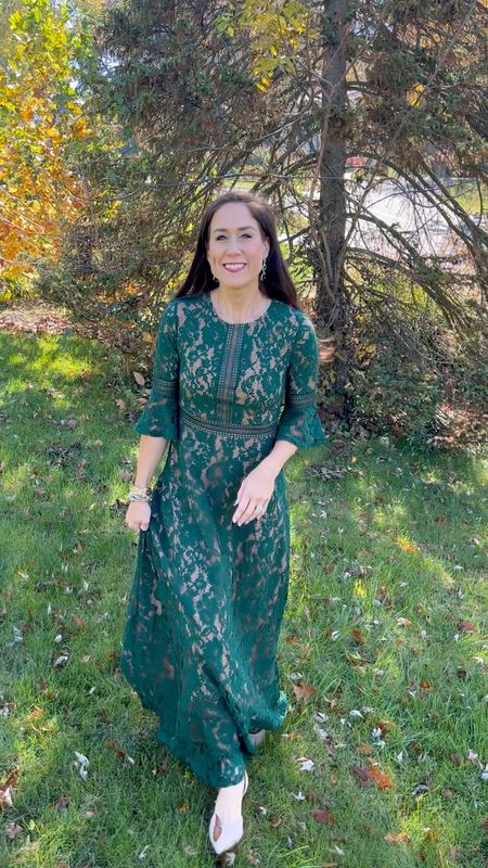 The perfect holiday dress for your photos! Also a stunner to wear as a wedding guest. Love the vintage lace. 💚

#ltkwedding 
#founditonamazon

#LTKSeasonal #LTKfamily #LTKHoliday