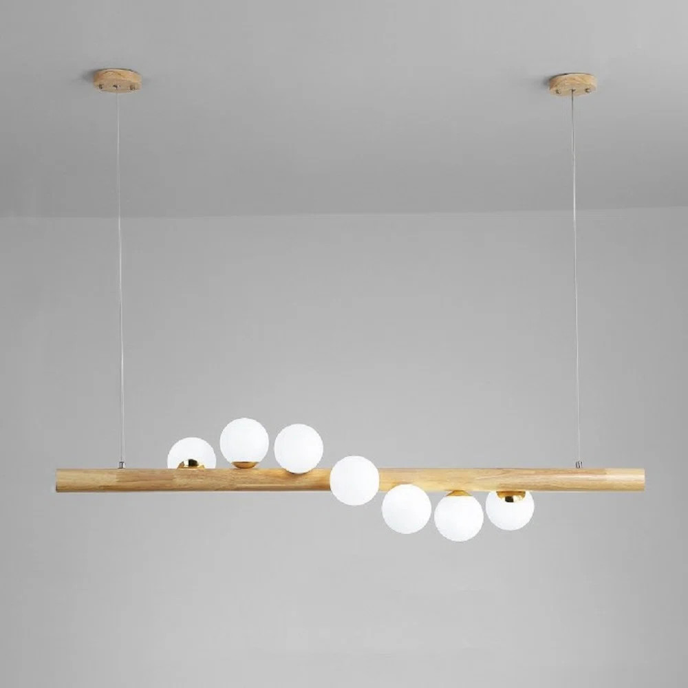Brickton 7 - Light Kitchen Island Linear LED Pendant with Wood Accents | Wayfair North America